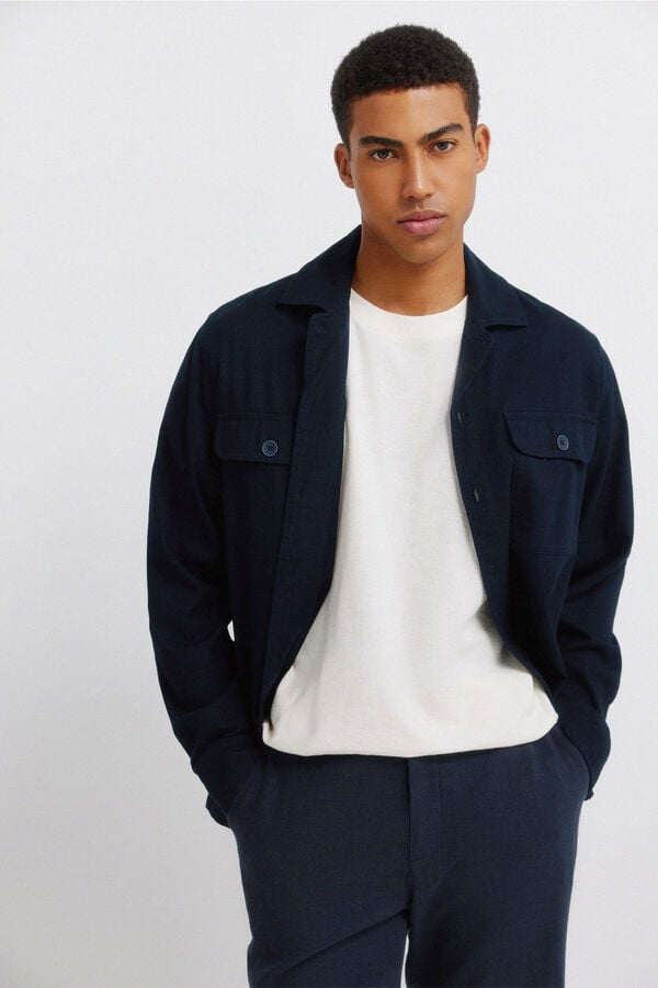 Springfield Dobby linen comfort fit Bermuda shorts blue