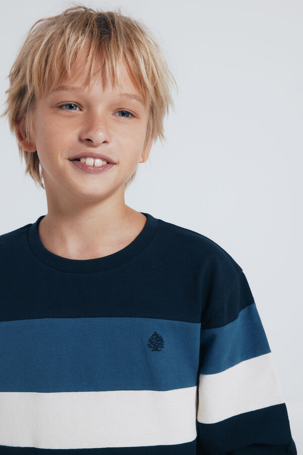 Springfield Kids Camiseta tricolor de manga comprida para menino azul