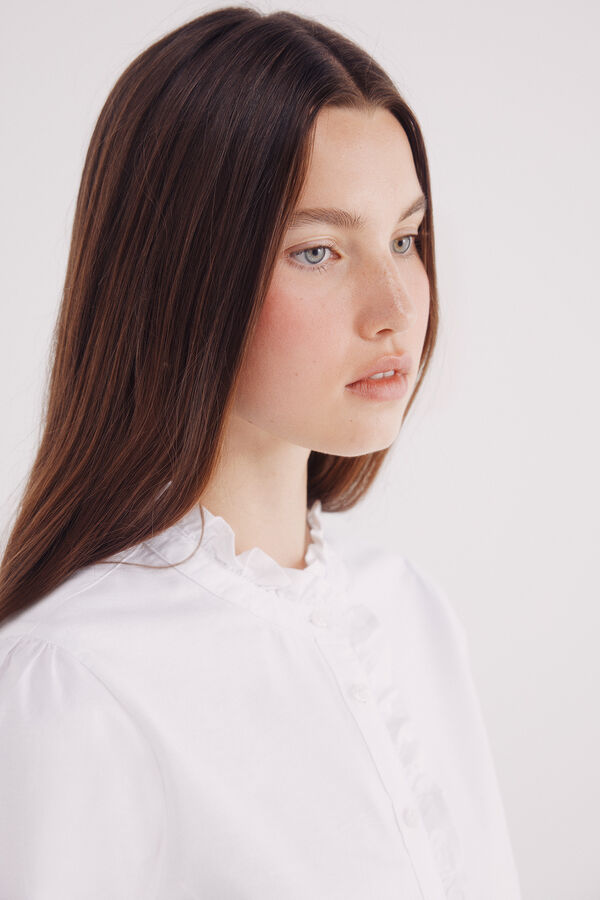 Springfield Blusa Oxford com gola franzida cru