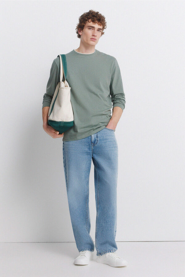 Springfield Camiseta de manga manga comprida com efeito mesclado duplo verde