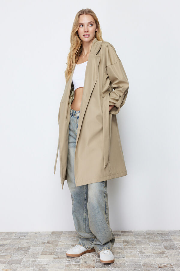 Trendyol Gabardina oversize comprida bege