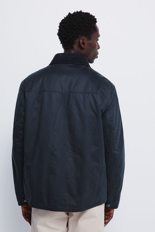 Springfield Parka curta com gola de veludo cotelê azul
