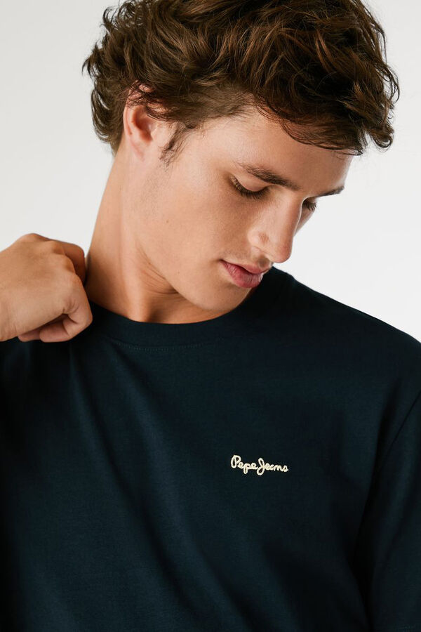 Pepe Jeans Camiseta Regular Fit com Logotipo Bordado azul