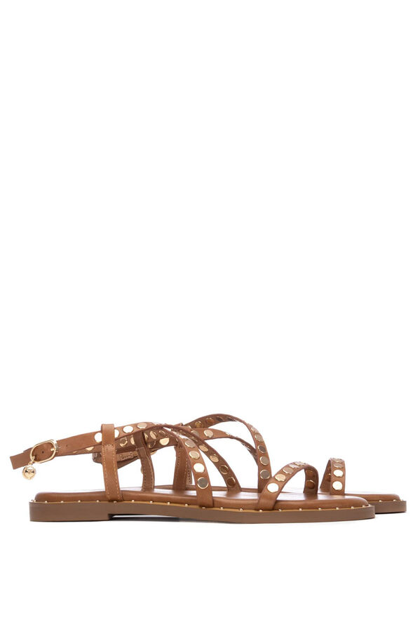 XTI Sand&aacute;lia de tiras com tachas cru