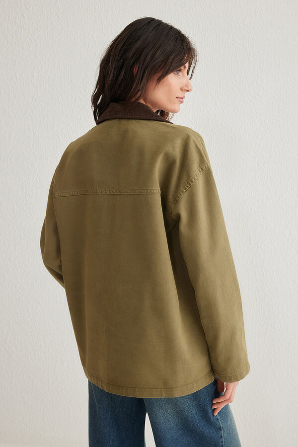 Trendyol Casaco oversize gola de bombazina Caqui escuro