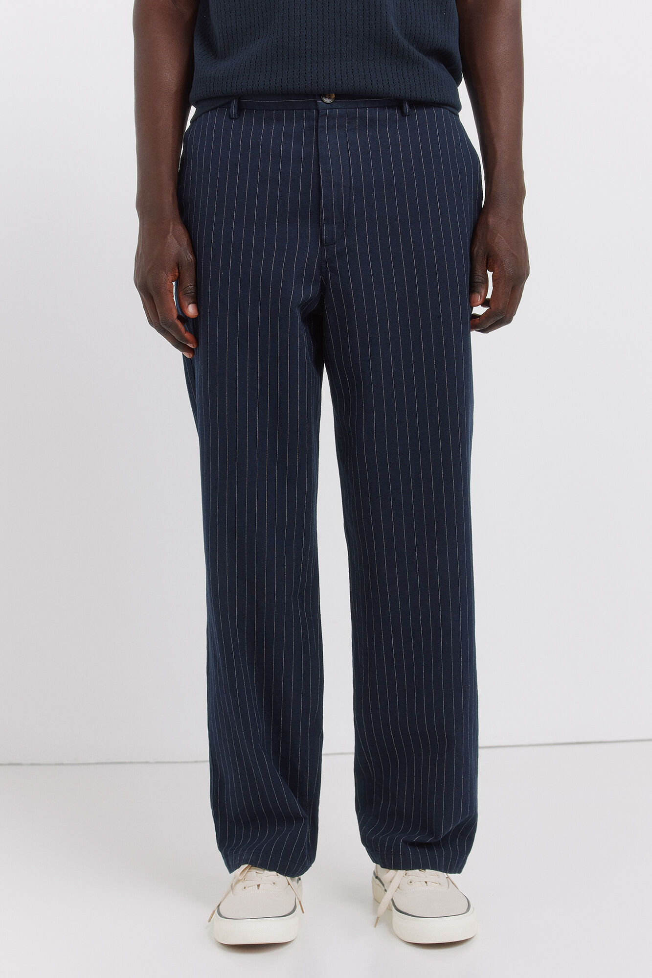 Springfield Cal&ccedil;as chino em linho &agrave;s riscas straight fit