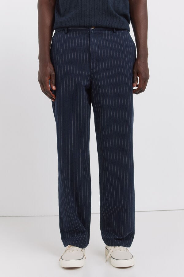 Springfield Cal&ccedil;as chino em linho &agrave;s riscas straight fit azul