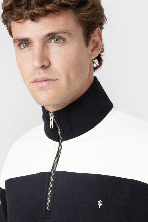 Celopman Sweatshirt com pain&eacute;is e fecho-&eacute;clair azul