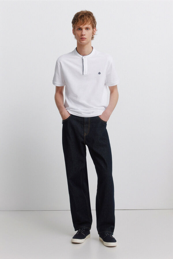 Springfield Polo de piqu&eacute; gola mao slim fit branco