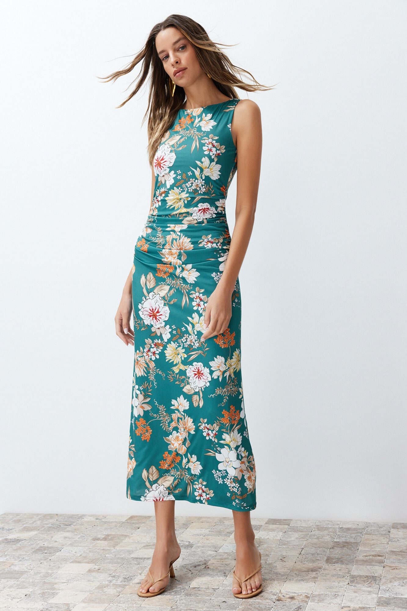 Trendyol Vestido midi cintado com folhos