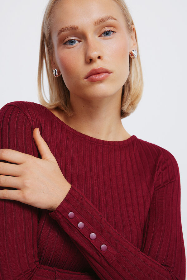 Springfield T-shirt com decote canoa canelado estampado