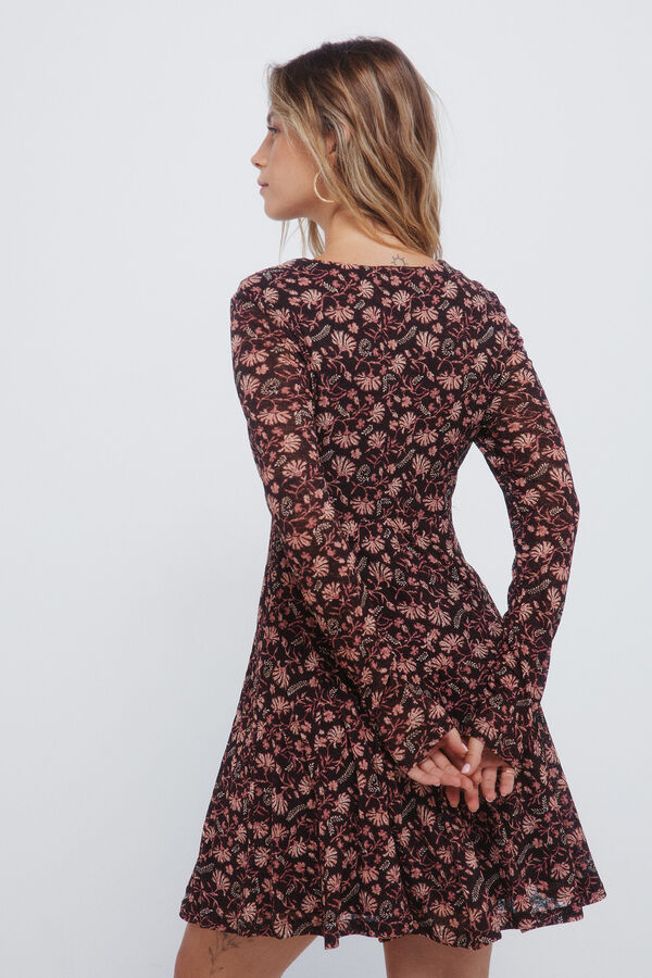 Springfield Vestido curto com decote em laço estampado castanho