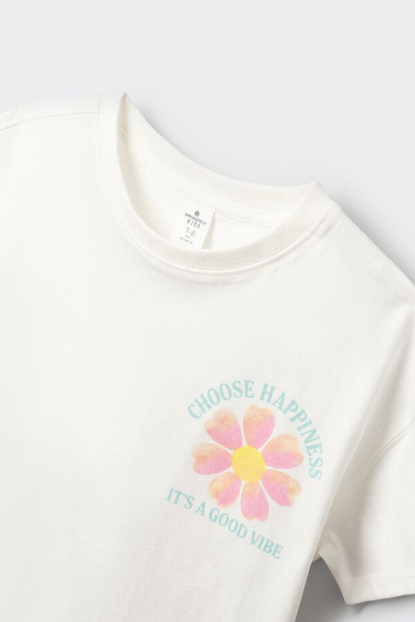 Springfield Kids T-shirt de manga curta com flor para menina bege