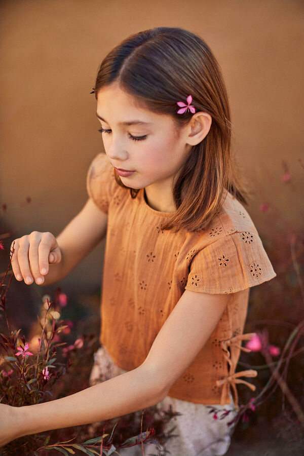 Springfield Kids Blusa de menina com bordado suíço amarelo