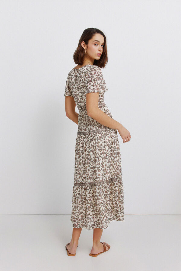 Springfield Vestido midi estampado sanefa castanho