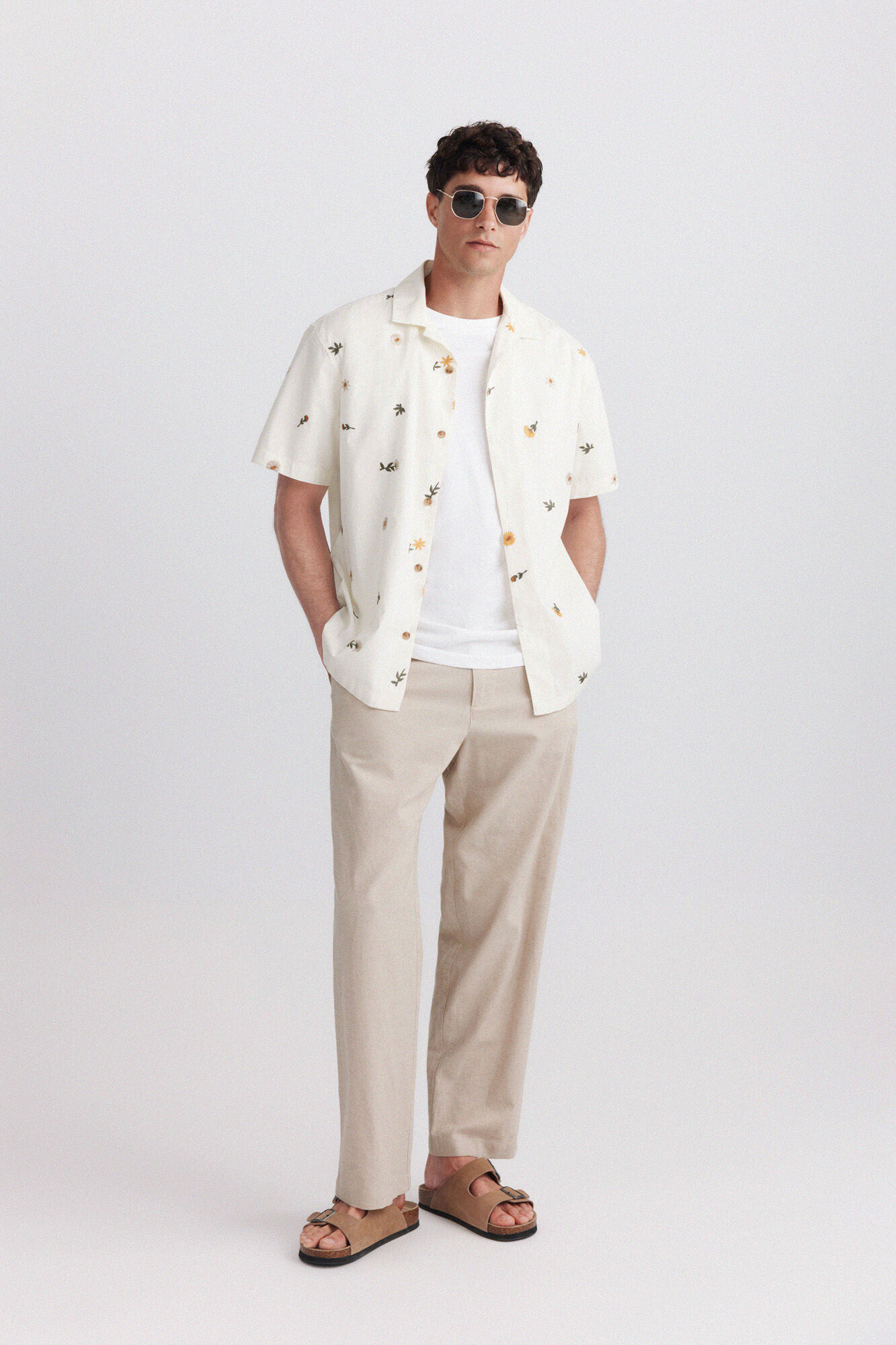 Springfield Camisa bowling de manga curta com bordado floral