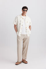 Springfield Camisa bowling de manga curta com bordado floral azul