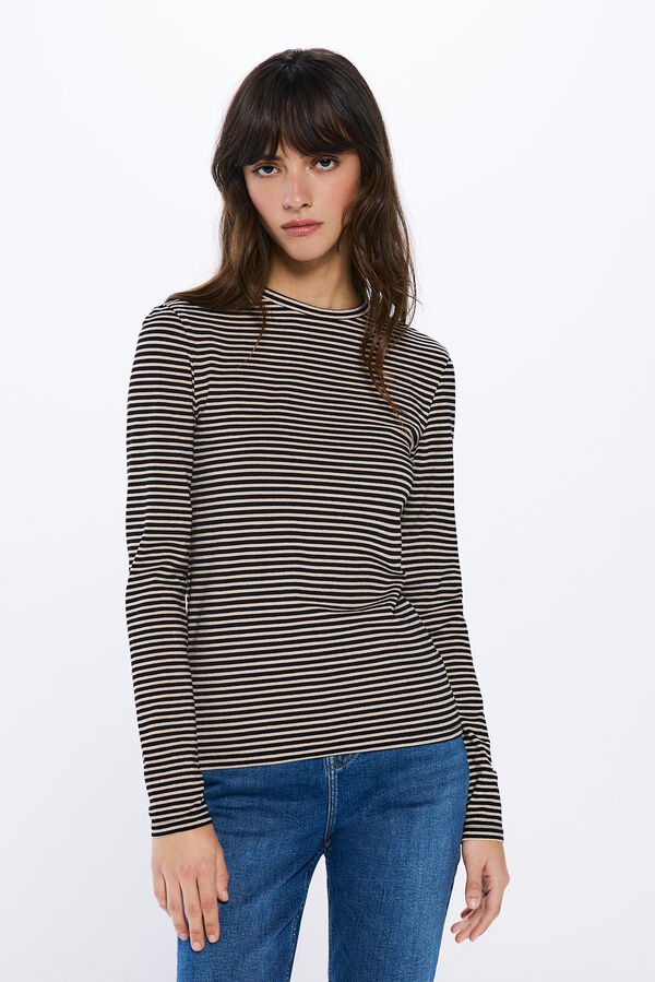 Springfield Camiseta justa riscas em lurex castanho