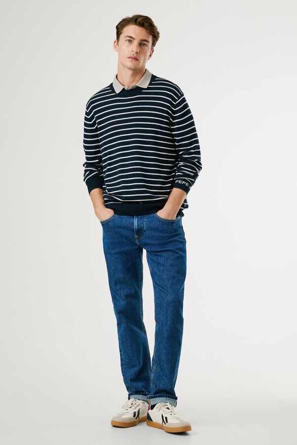 Pepe Jeans Su&eacute;ter de malha listrado de corte regular azul