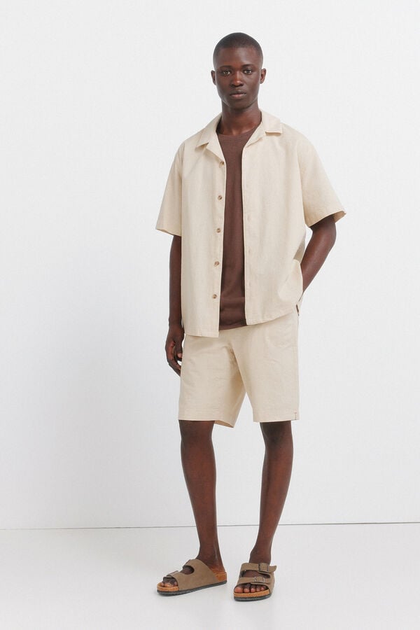 Springfield Linen bowling short sleeve shirt grey