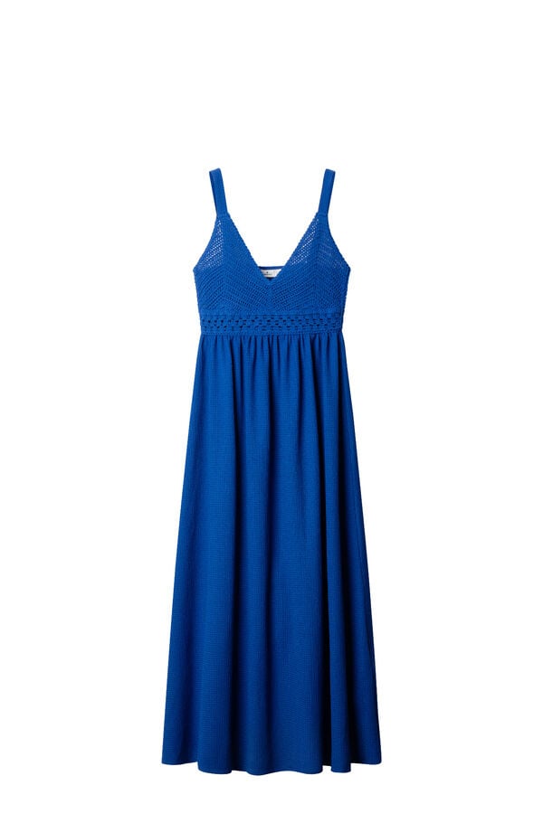 Springfield Vestido midi de al&ccedil;as em crochet azul
