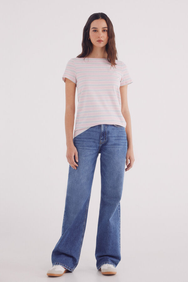 Springfield Camiseta gola canoa semi-ajustada rosa