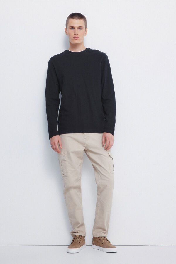 Springfield Camiseta com tecido dupla waffle preto