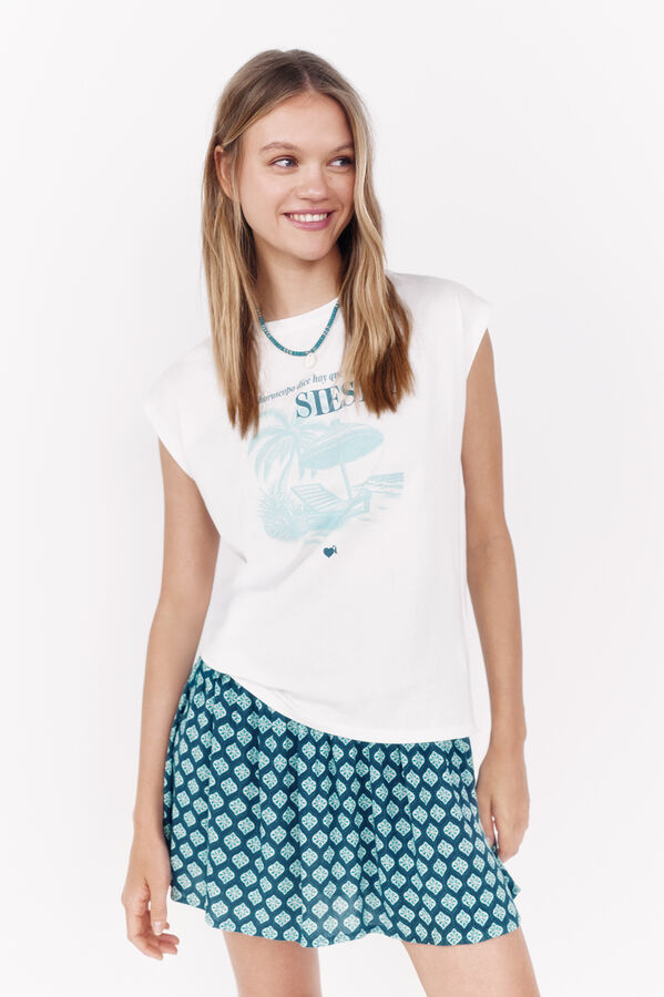 La Vecina Rubia Camiseta de manga manga curta com decote caído bege