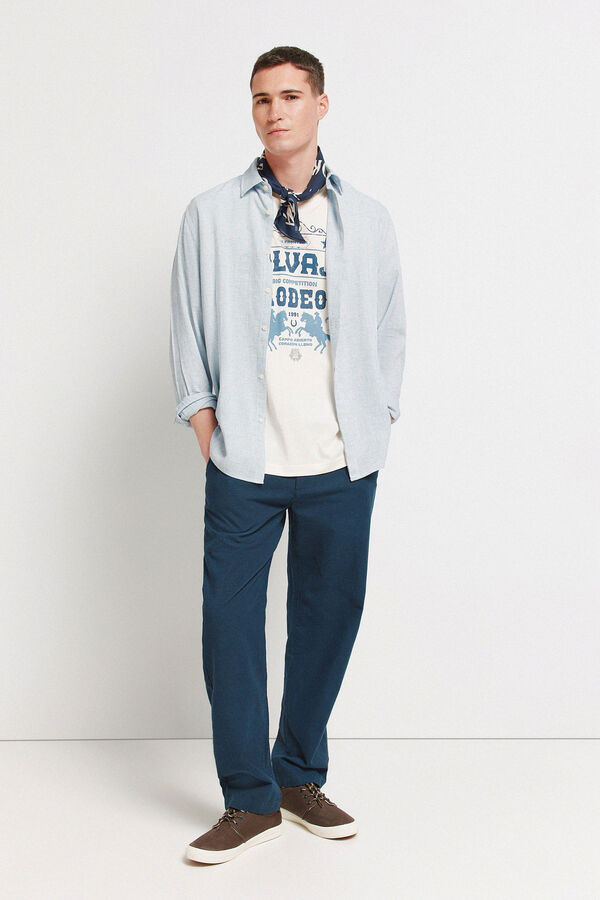 Springfield End-on-end linen viscose shirt blue