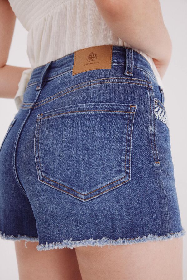 Springfield Shorts jeans com bolsos bordados azul