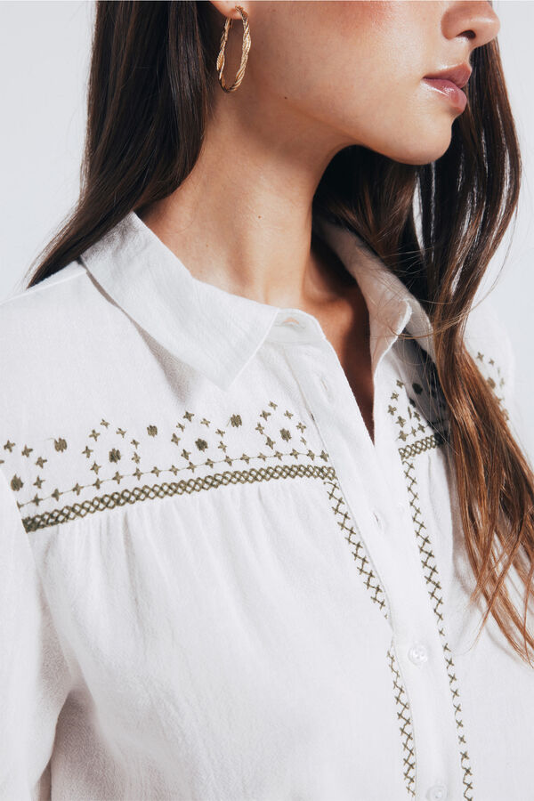 Springfield Camisa bordado canesú kaki