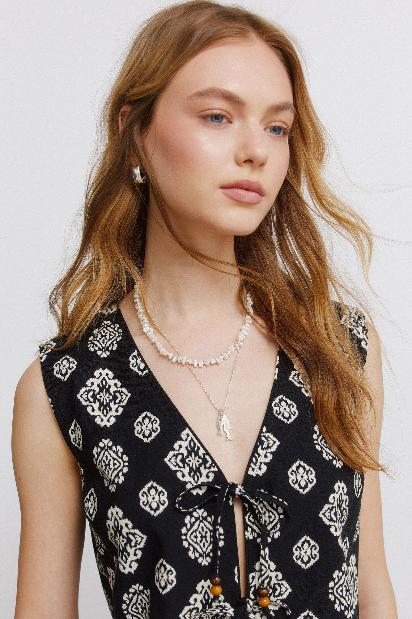 Springfield Chaleco lino estampado &eacute;tnico