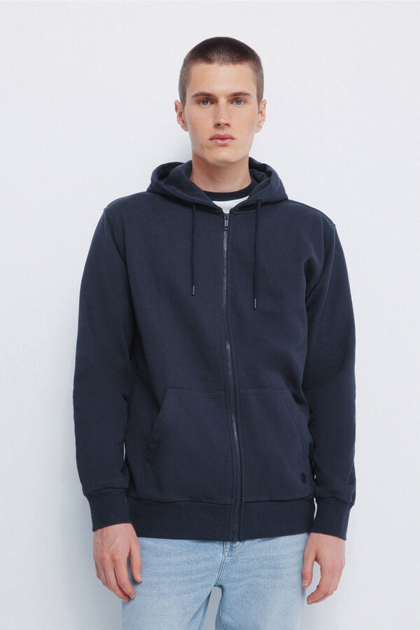 Springfield Sweatshirt com fecho-éclair e capuz azul