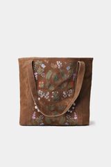 Toni Pons Mala tote bag com flores bordadas castanho