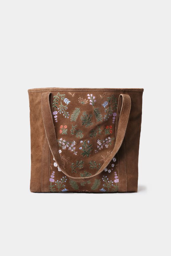 Toni Pons Mala tote bag com flores bordadas castanho