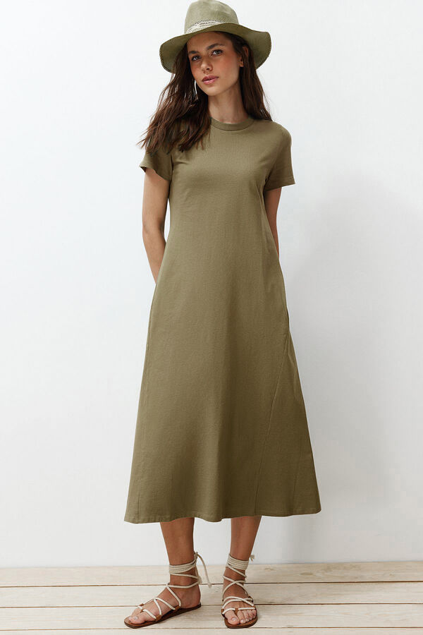 Trendyol Vestido midi de manga curta Caqui escuro