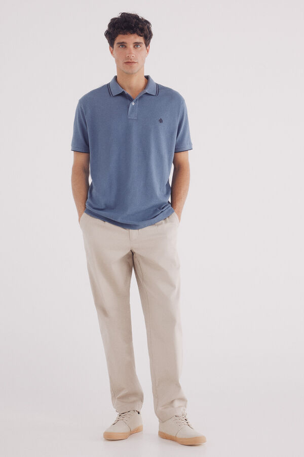 Springfield Regular fit contrast details piqué polo shirt blue