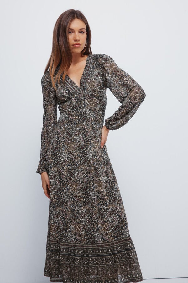 Springfield Vestido midi cenefas paisley verde