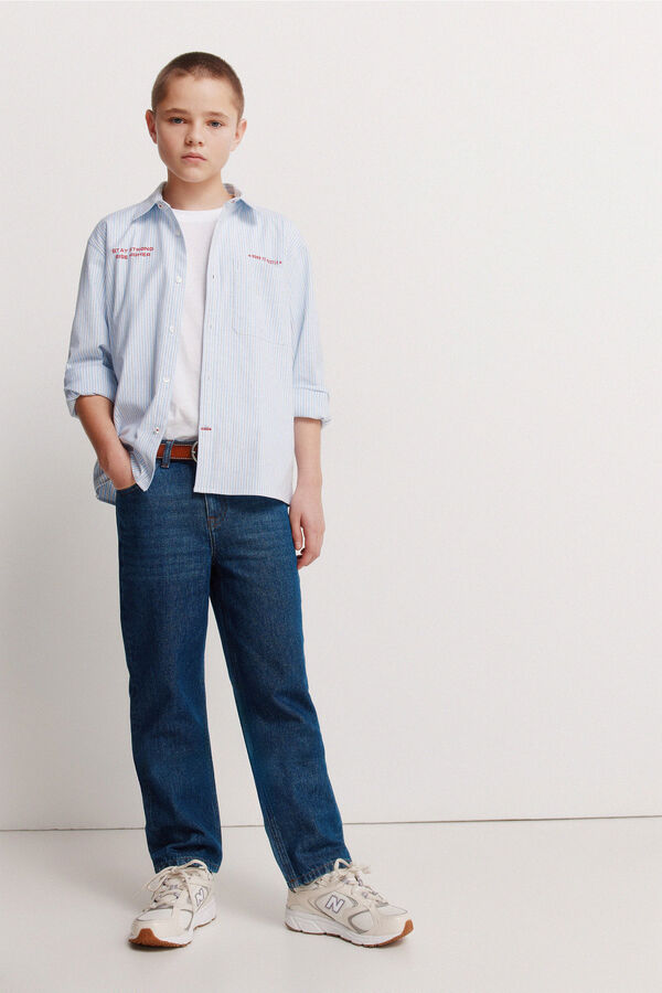 Springfield Kids Camisa em popelina de riscas para menino azul