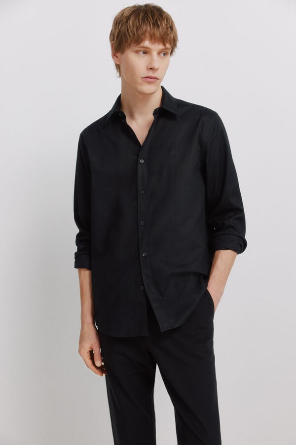 Springfield Cal&ccedil;as chino em linho comfort fit preto