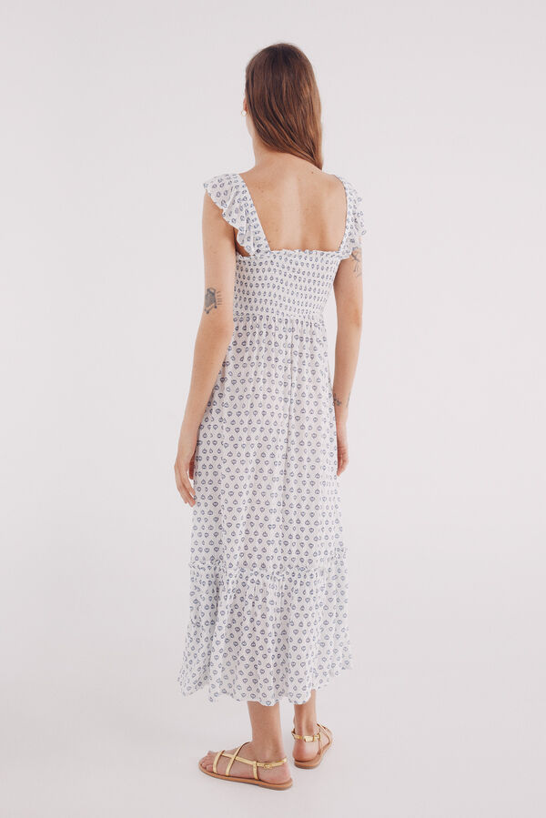 Springfield Vestido midi smock estampado lurex marfil