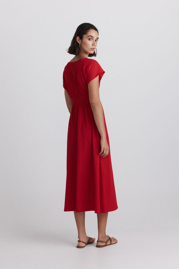 Springfield Vestido midi de manga curta com estampado sanefa vermelho