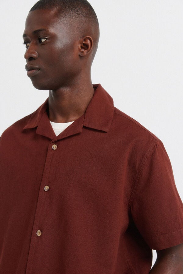 Springfield Linen bowling short sleeve shirt nude