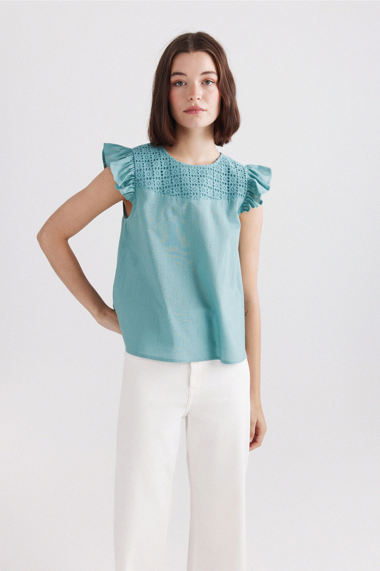 Springfield Blusa com folhos em crochet