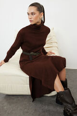 Trendyol Vestido midi gola alta com abertura cru