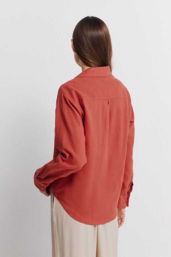 Springfield Camisa em linho decote em bico borgonha