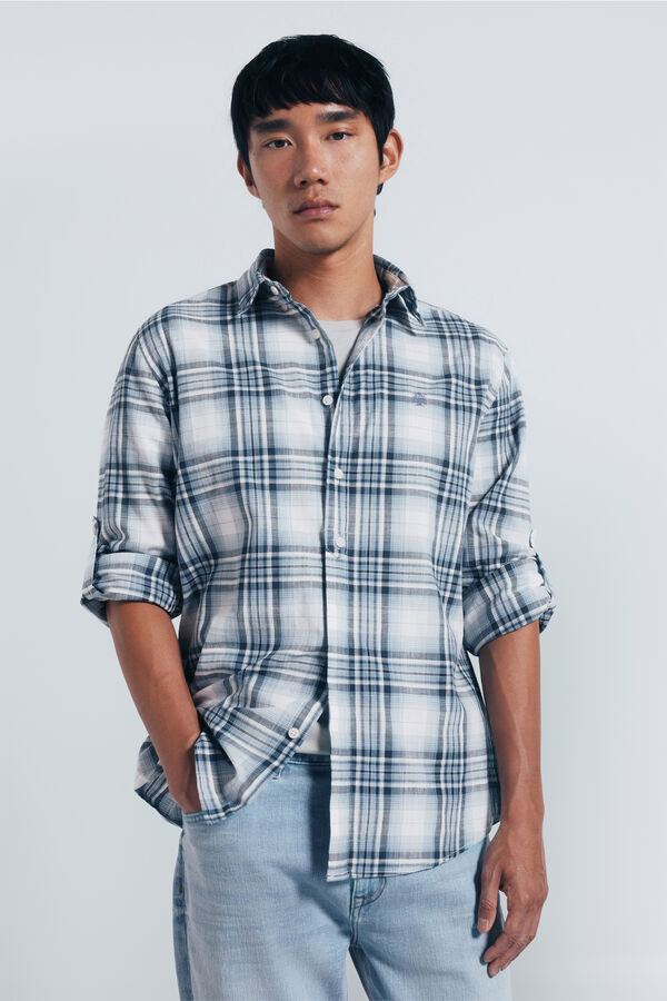 Springfield Camisa algodón slub cuadros azul
