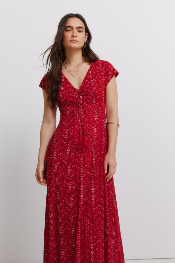 Springfield Vestido midi com franzidos e la&ccedil;o vermelho