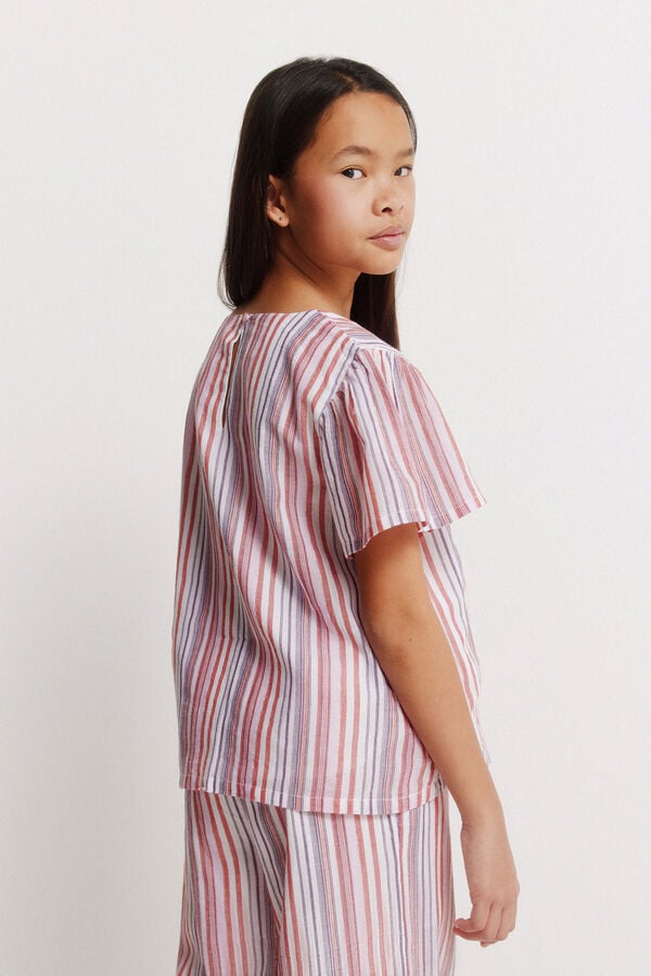 Springfield Kids Blusa manga curta &agrave;s riscas de lurex menina rosa