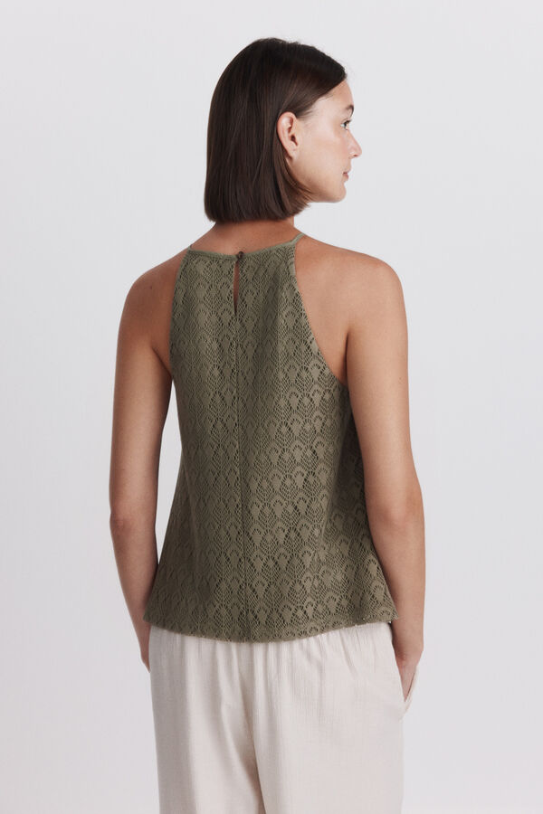 Springfield T-shirt halter bordada Caqui escuro